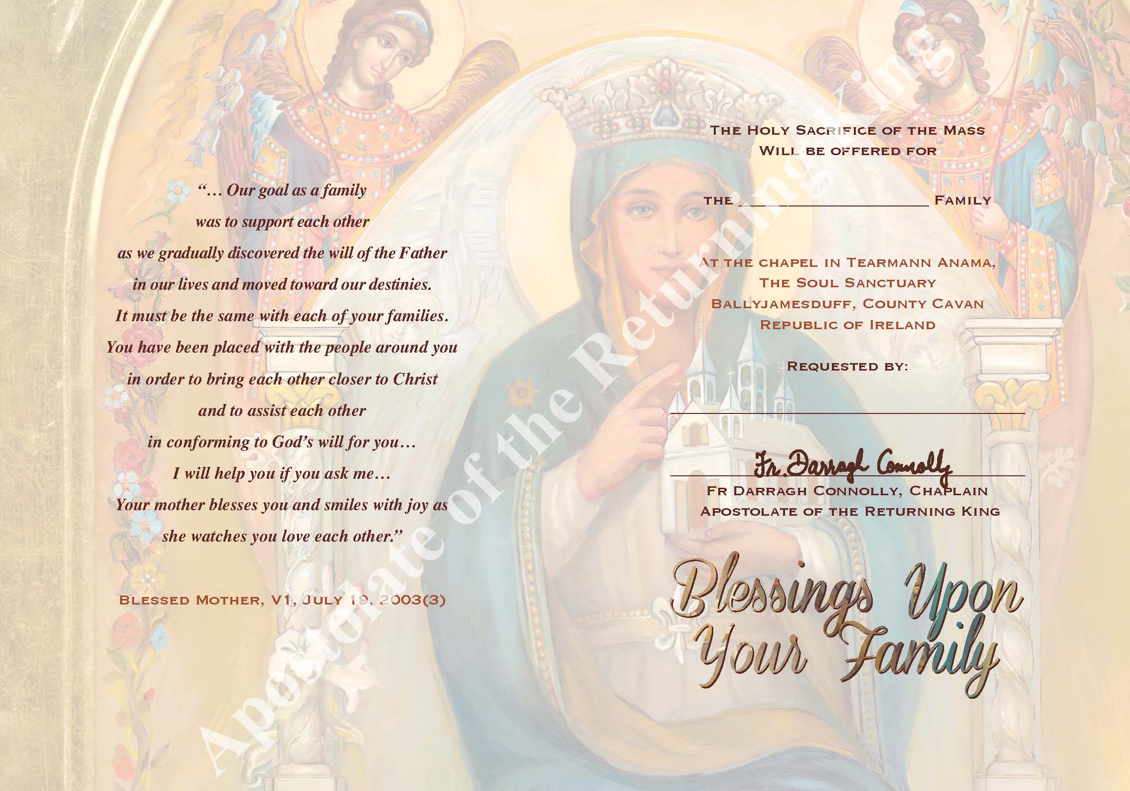 A Family Blessing Mass Card - Image 2